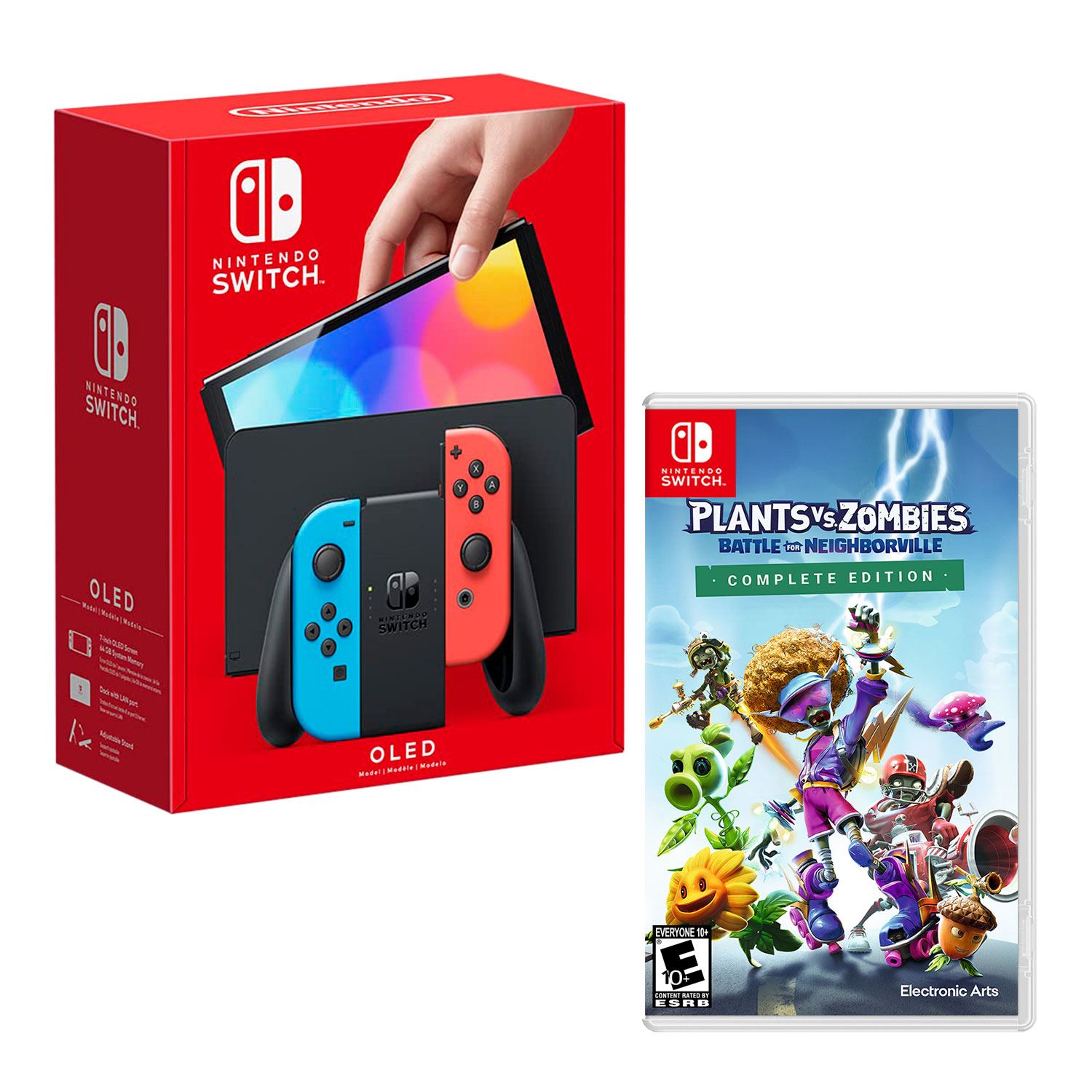 Consola Nintendo Switch Oled Neon + Plants Vs Zombies Neighborville